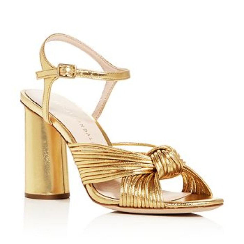 Loeffler Randall Cece Metallic Leather Knotted Sandals - Gold - worn once